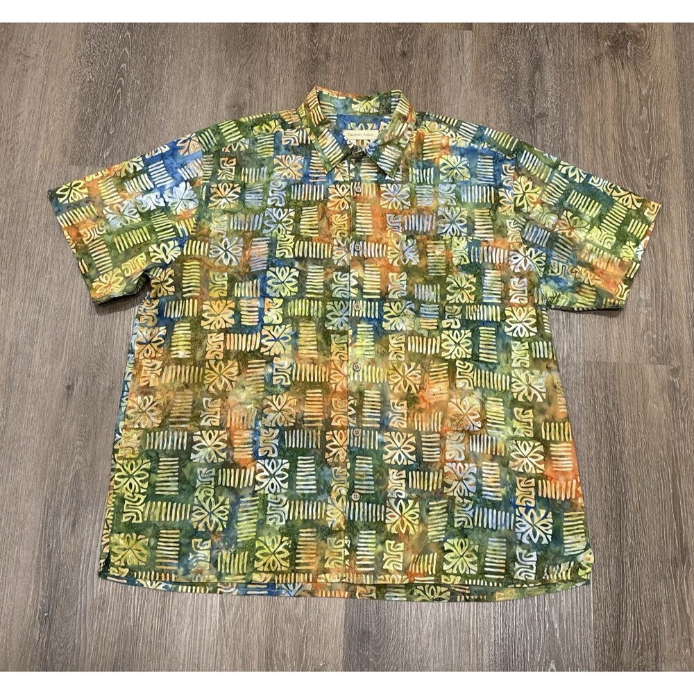 Territory Ahead Shirt Mens XL Tribal Batik Abstract Camp Colorful Aloha Cotton